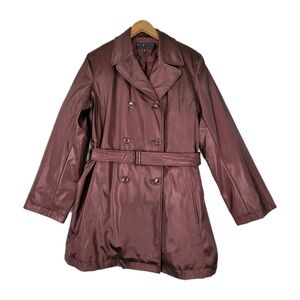 GIACCA VINTAGE TRENCH COAT BURGUNDY DOUBLE BREASTED BELTED JACKET MIDI MEDIUM